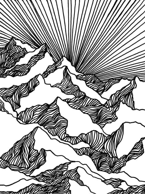AIM HIGH 1, PRETO E BRANCO MODERNO MONTANHAS ELEGANTE LINHAS SKETCH