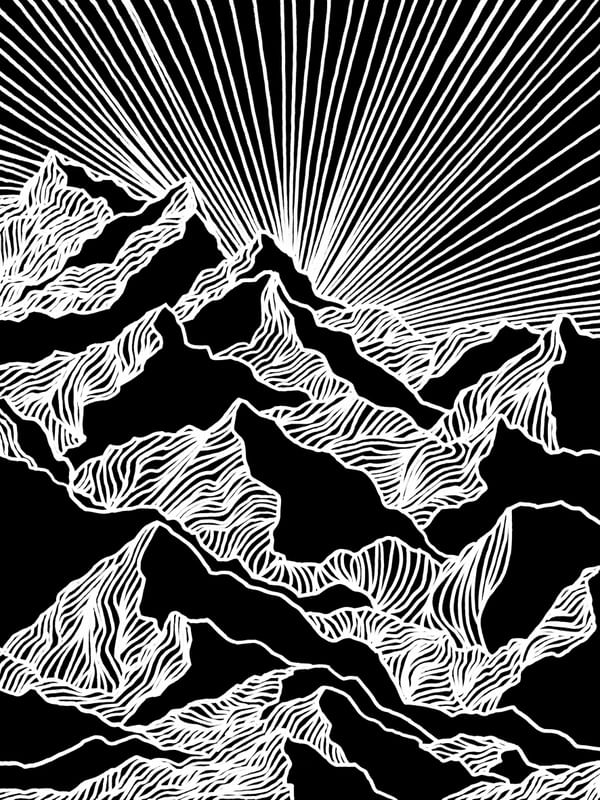 AIM HIGH 2, PRETO E BRANCO MODERNO MONTANHAS ELEGANTE LINHAS SKETCH