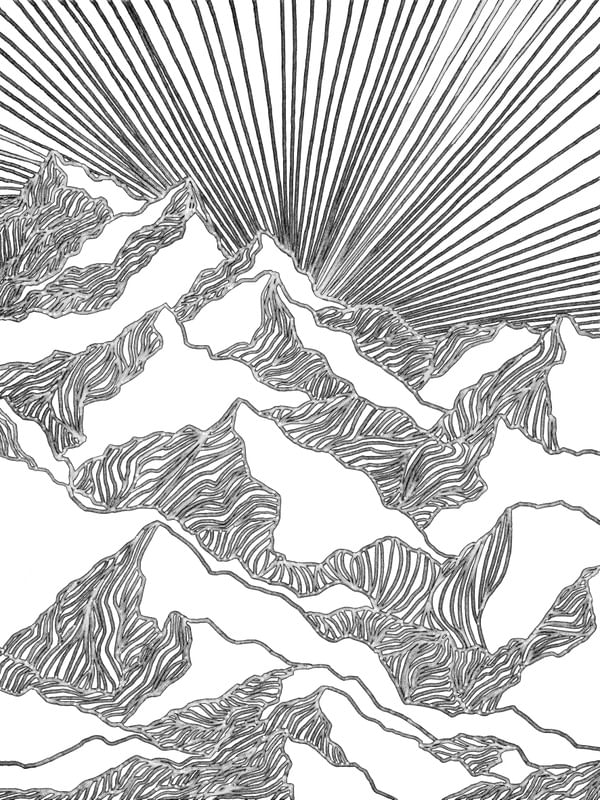 AIM HIGH 3, CINZA E BRANCO MODERNO MONTANHAS ELEGANTE LINHAS SKETCH