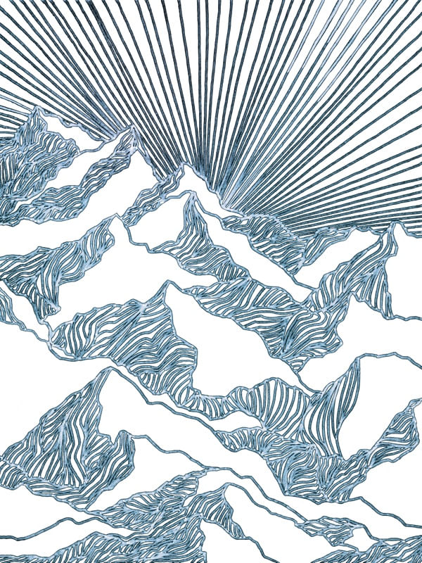 AIM HIGH 4, AZUL E BRANCO MODERNO MONTANHAS ELEGANTE LINHAS SKETCH