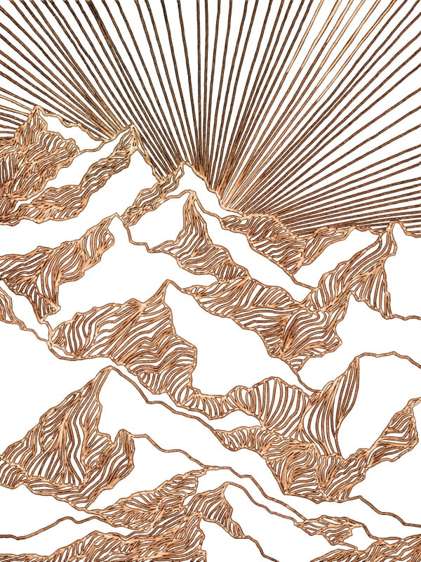 AIM HIGH 5, TAUPE LARANJA E BRANCO MODERNO MONTANHAS ELEGANTE LINHAS SKETCH