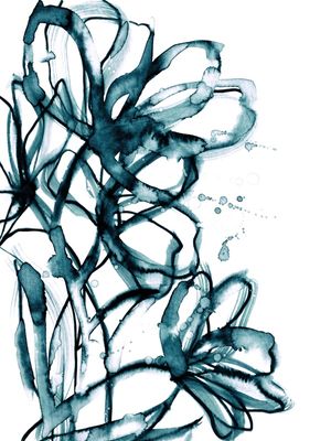BRUSHSTROKE BLOOMS 3, CERCETA VERDE E BRANCO FLORAIS BOTANICO AGUARELA PINTURA