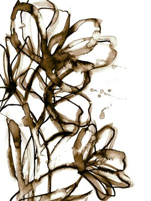 BRUSHSTROKE BLOOMS 4, SEPIA E BRANCO FLORAIS BOTANICO AGUARELA PINTURA