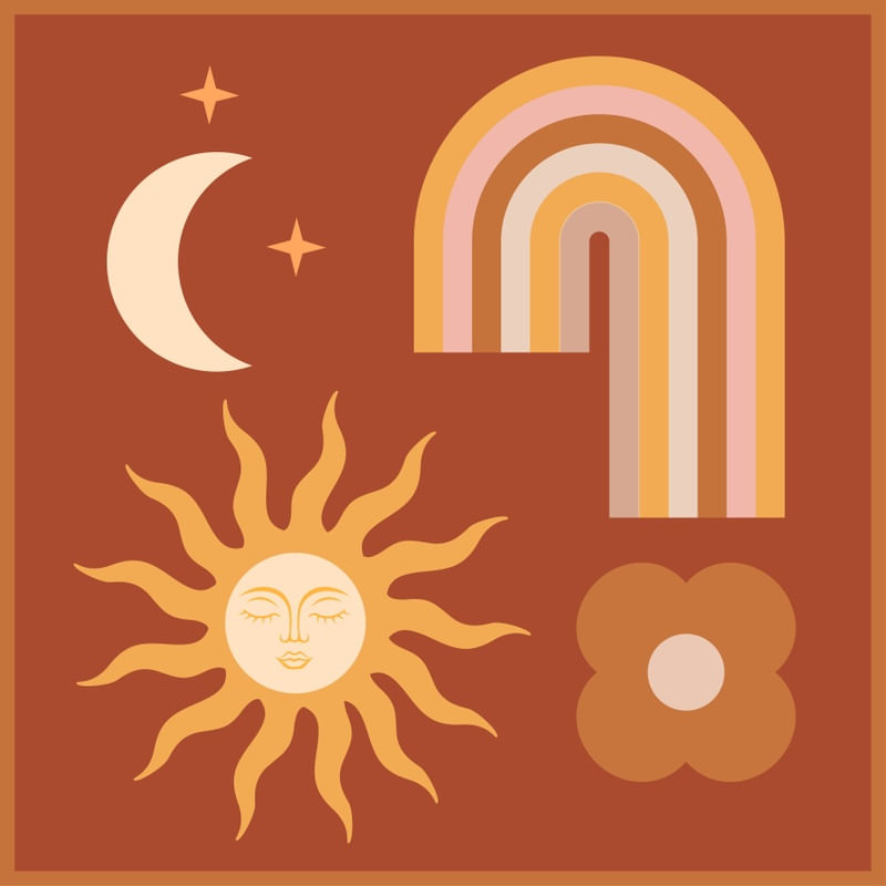 MINIMAL GEOMETRIC ABSTRACTION RAINBOW, FLOWER, SUN AND MOON 4