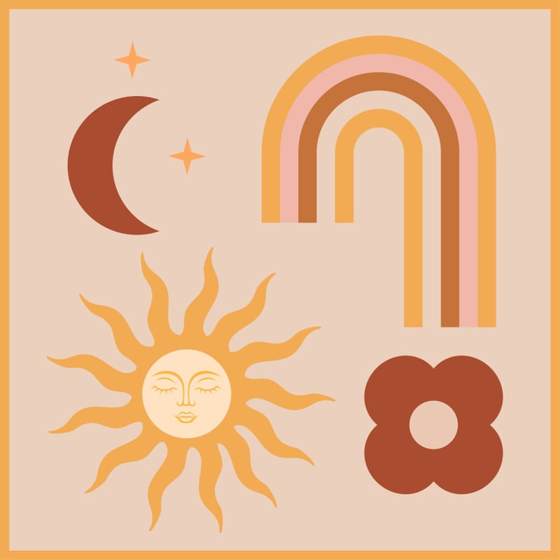 MINIMAL GEOMETRIC ABSTRACTION RAINBOW, FLOWER, SUN AND MOON 5