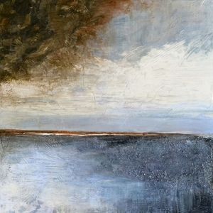 PAUSE 2, ELEGANTE ABSTRATO PAISAGEM COSTEIRO DE PRAIA NUVENS NATUREZA PINTURA