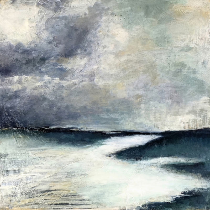 VEILED 1, MINIMALISTA PAISAGEM ORGANICO NUVENS COSTEIRO DE PRAIA OCEANO PINTURA
