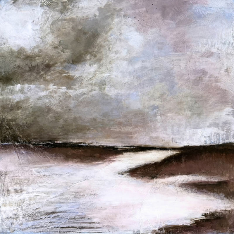 VEILED 2, MINIMALISTA PAISAGEM ORGANICO NUVENS COSTEIRO DE PRAIA OCEANO PINTURA