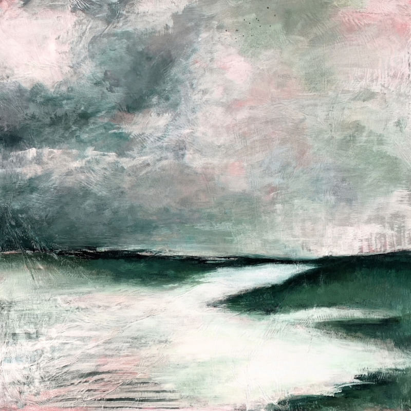 VEILED 3, MINIMALISTA PAISAGEM ORGANICO NUVENS COSTEIRO DE PRAIA OCEANO PINTURA