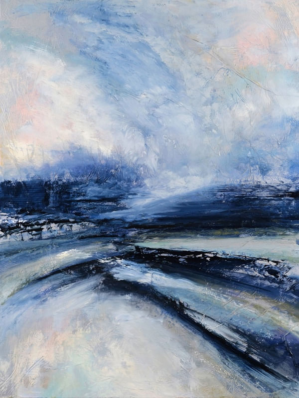 TIME WAITS FOR NO ONE 1, ABSTRATO OCEANO NUVENS ORGANICO PAISAGEM PANORAMA PINTURA