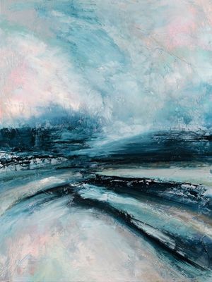 TIME WAITS FOR NO ONE 2, ABSTRATO OCEANO NUVENS ORGANICO PAISAGEM PANORAMA PINTURA
