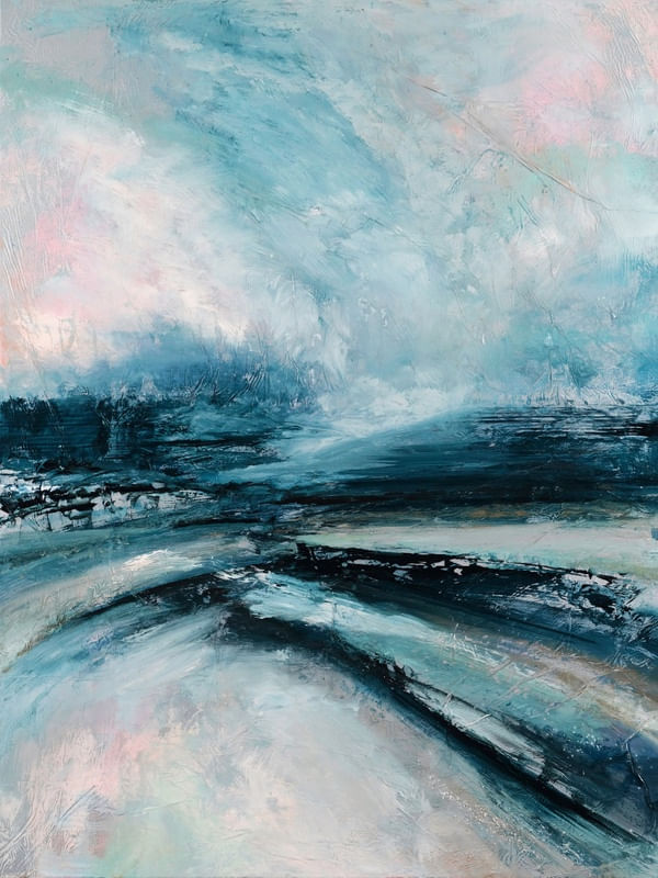 TIME WAITS FOR NO ONE 2, ABSTRATO OCEANO NUVENS ORGANICO PAISAGEM PANORAMA PINTURA
