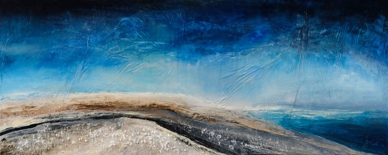 REMOTE 1, AZUL PANORAMA ABSTRATO PAISAGEM OCEANO DE PRAIA NUVENS DE TEMPESTADE PINTURA