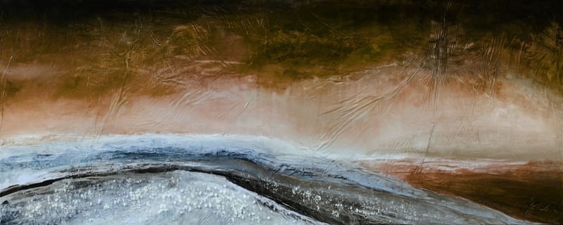 REMOTE 4, MARROM PANORAMA ABSTRATO PAISAGEM OCEANO DE PRAIA NUVENS DE TEMPESTADE PINTURA