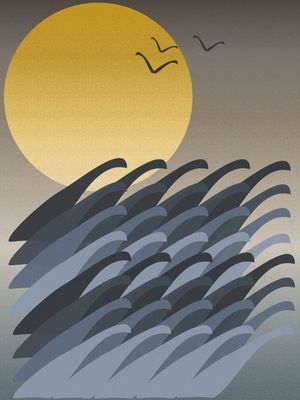 SUNSET ON THE ROUGH SEA