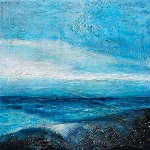 COOL WATERS 2 DIPTYCH, TURQUESA AZUL OCEANO QUADRADO PAISAGEM DE PRAIA NUVENS PANORAMA PINTURA