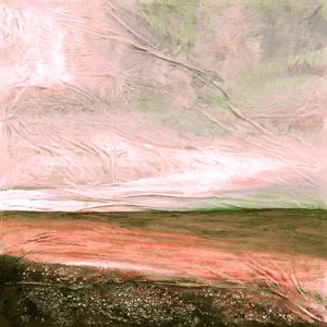 COOL WATERS 1 DIPTYCH, PESSEGO ROSA VERDE OCEANO QUADRADO PAISAGEM DE PRAIA NUVENS PANORAMA PINTURA