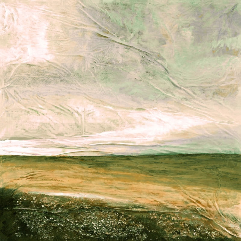 COOL WATERS 1 DIPTYCH, VERDE BEGE OCEANO QUADRADO PAISAGEM DE PRAIA NUVENS PANORAMA PINTURA