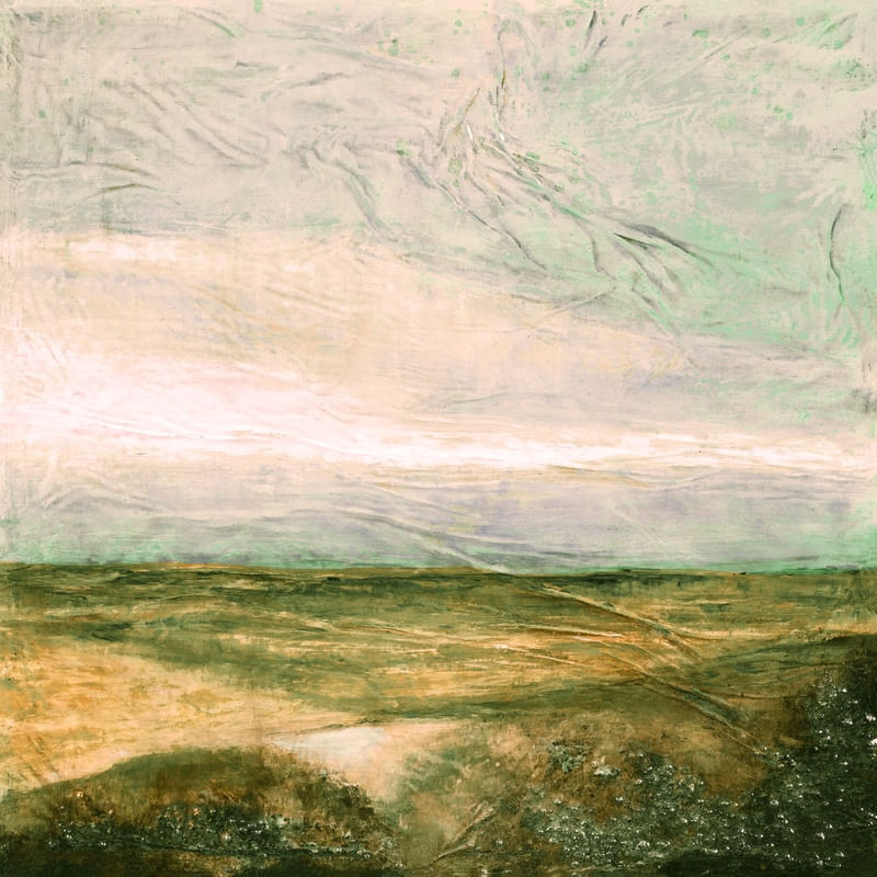 COOL WATERS 2 DIPTYCH, VERDE BEGE OCEANO QUADRADO PAISAGEM DE PRAIA NUVENS PANORAMA PINTURA