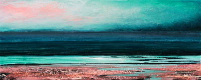PROMISE OF TOMORROW 8 PANORAMA, OCEANO PAISAGEM COLORIDO MODERNO ABSTRATO DE PRAIA COSTEIRO PINTURA