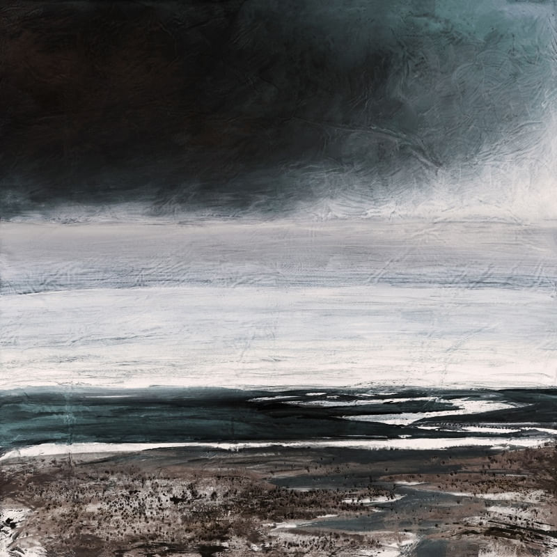 PROMISE OF TOMORROW 11 QUADRADO, PRETO NEUTRO OCEANO PAISAGEM MODERNO ABSTRATO DE PRAIA PINTURA