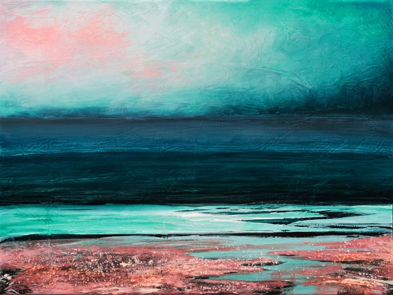 PROMISE OF TOMORROW 8 PAISAGEM, OCEANO COLORIDO MODERNO PANORAMA ABSTRATO DE PRAIA COSTEIRO PINTURA