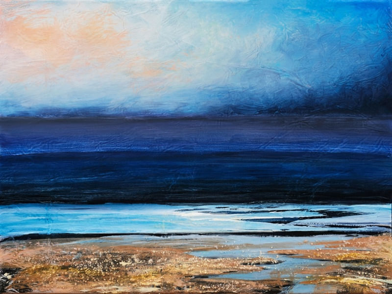 PROMISE OF TOMORROW 1 PAISAGEM, OCEANO COLORIDO MODERNO PANORAMA ABSTRATO DE PRAIA COSTEIRO PINTURA