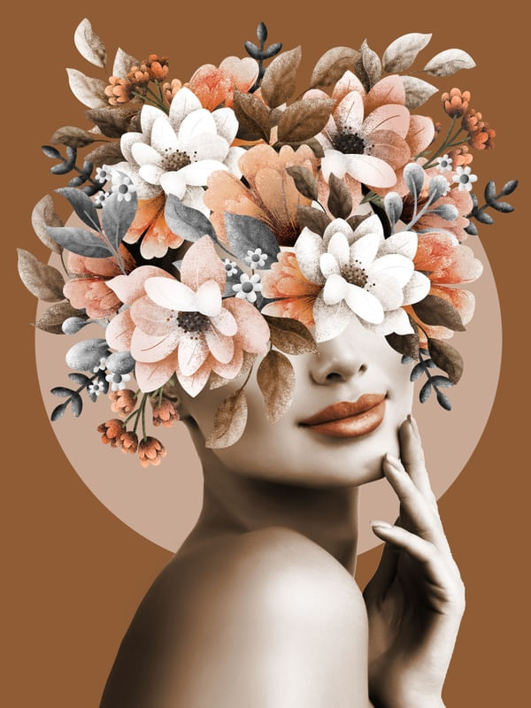 MULHER COM FLORES CARAMELO