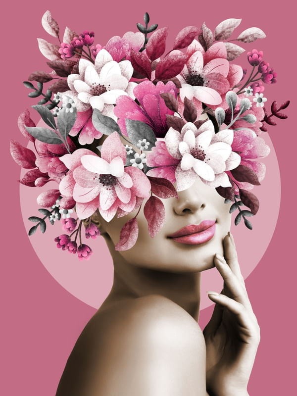 MULHER COM FLORES CHICLETS