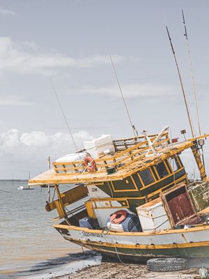 BARCO DE PESCA À BEIRA MAR