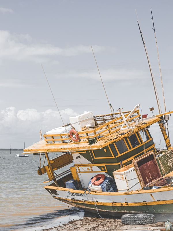 BARCO DE PESCA À BEIRA MAR
